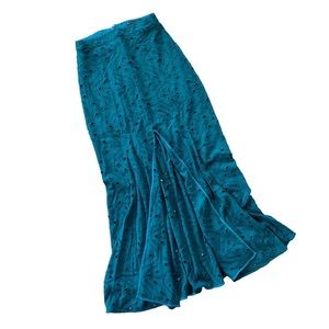 Paula Hermanny Turquoise Eyelet Maxi Skirt